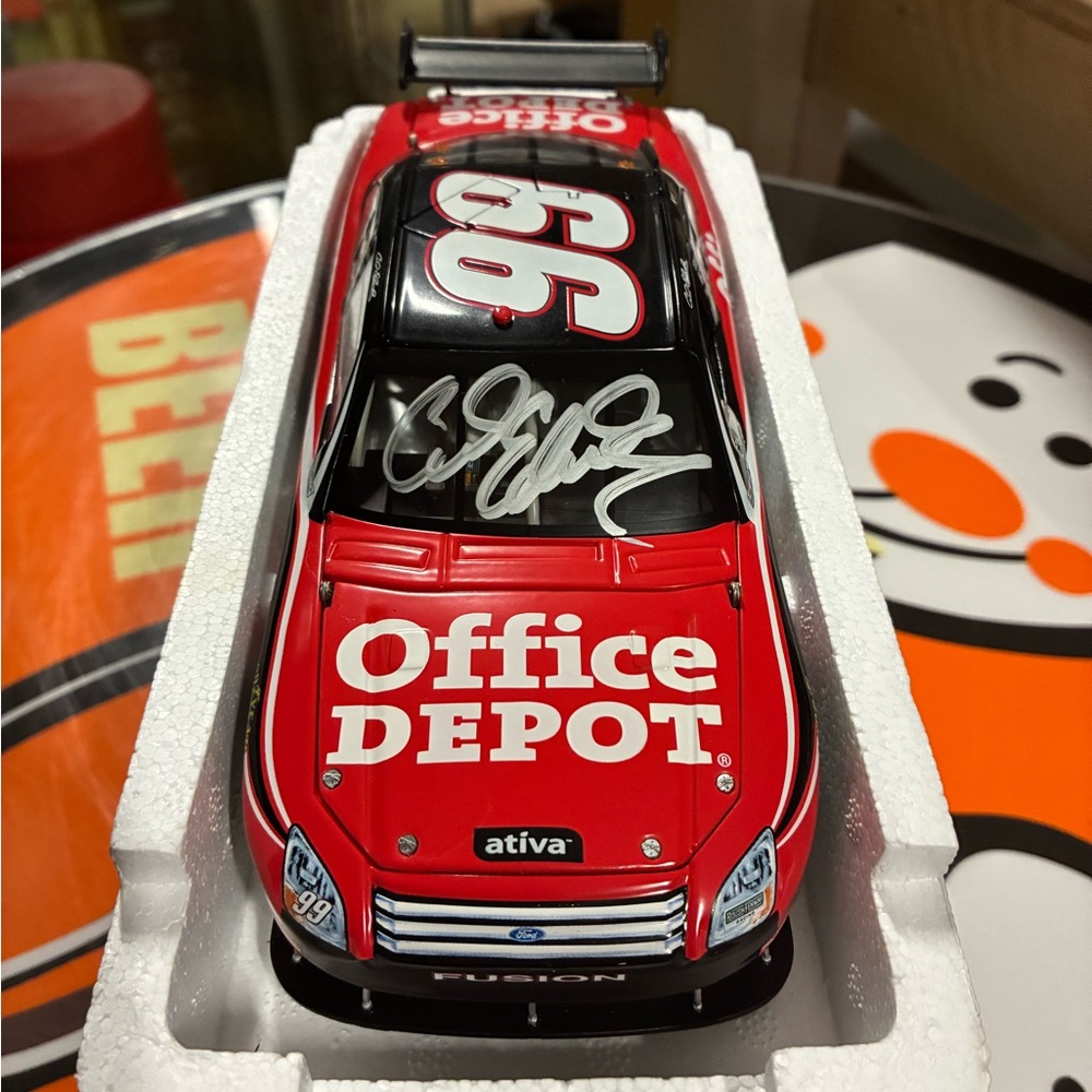 Carl Edwards signed Ford Fusion Diecast Car in Red with Office Depot Graphics